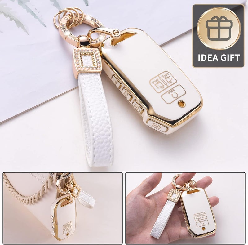 CACARLIKE for Kia Key Fob Cover with Leather Lanyard, Car Key Fob Case Compatible with Kia Carnival Cadenza 6/7 Buttons KA4 EX SX LX Fiesta Smart Key Protector Holder - Image 4